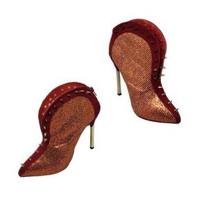 Wild Rose Alegro1 Vegan Whimsical Cosplay Red Metallic Gold Spiked Stiletto Boot